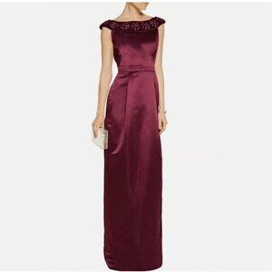 NWT RAOUL Gown Burgundy Red Satin Column Embellished Long Dress